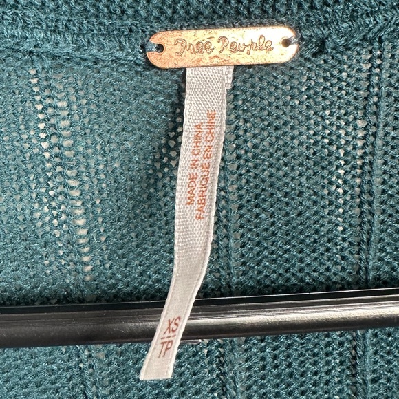 Free People Ribby Rib Cardigan Duster Teal Blue Green Long Sweater - XS - Picture 4 of 7